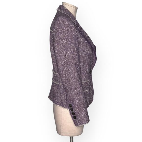 Vintage MARC JACOBS 100%Wool Purple Tweed Blazer Jacket Frayed Hem Classic RARE - Picture 8 of 13